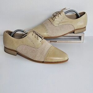 Donato Marrone Mens Beige Leather Cap Toe Oxford Dress Shoes Size 11
